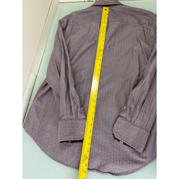 Robert Graham Shirt Mens XL Flip Cuff Floral Purple Button Up Long Sleeve - Picture 6 of 8
